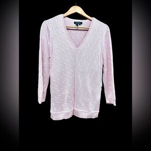 Ralph Lauren Light Pink Cable Knit V-Neck Sweater